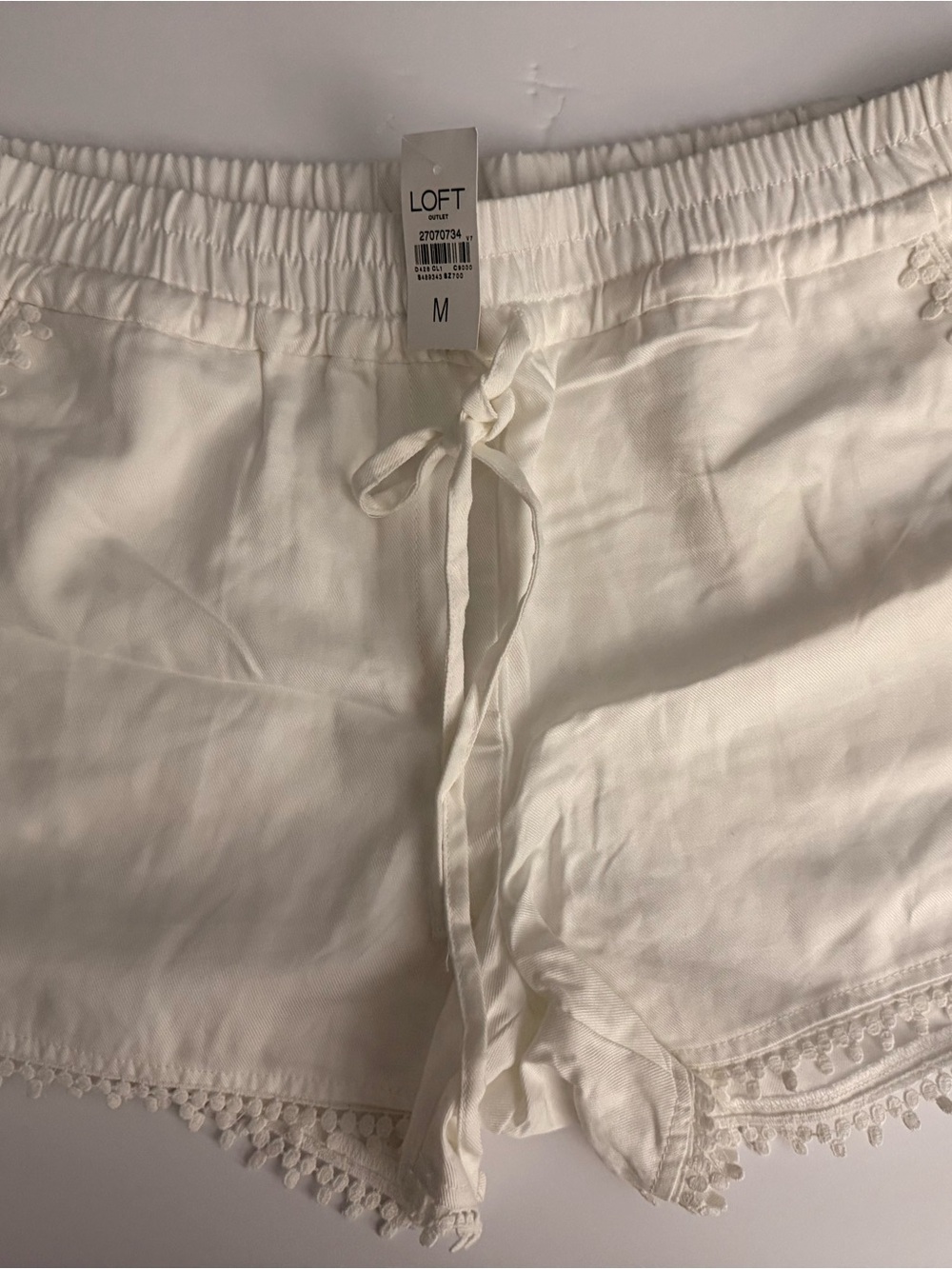 LOFT White Pom-Pom Trim Drawstring Shorts